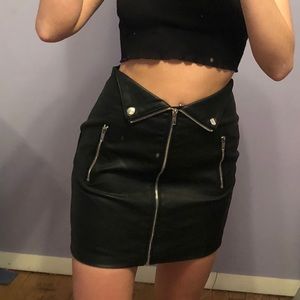 Black leather zip up skirt